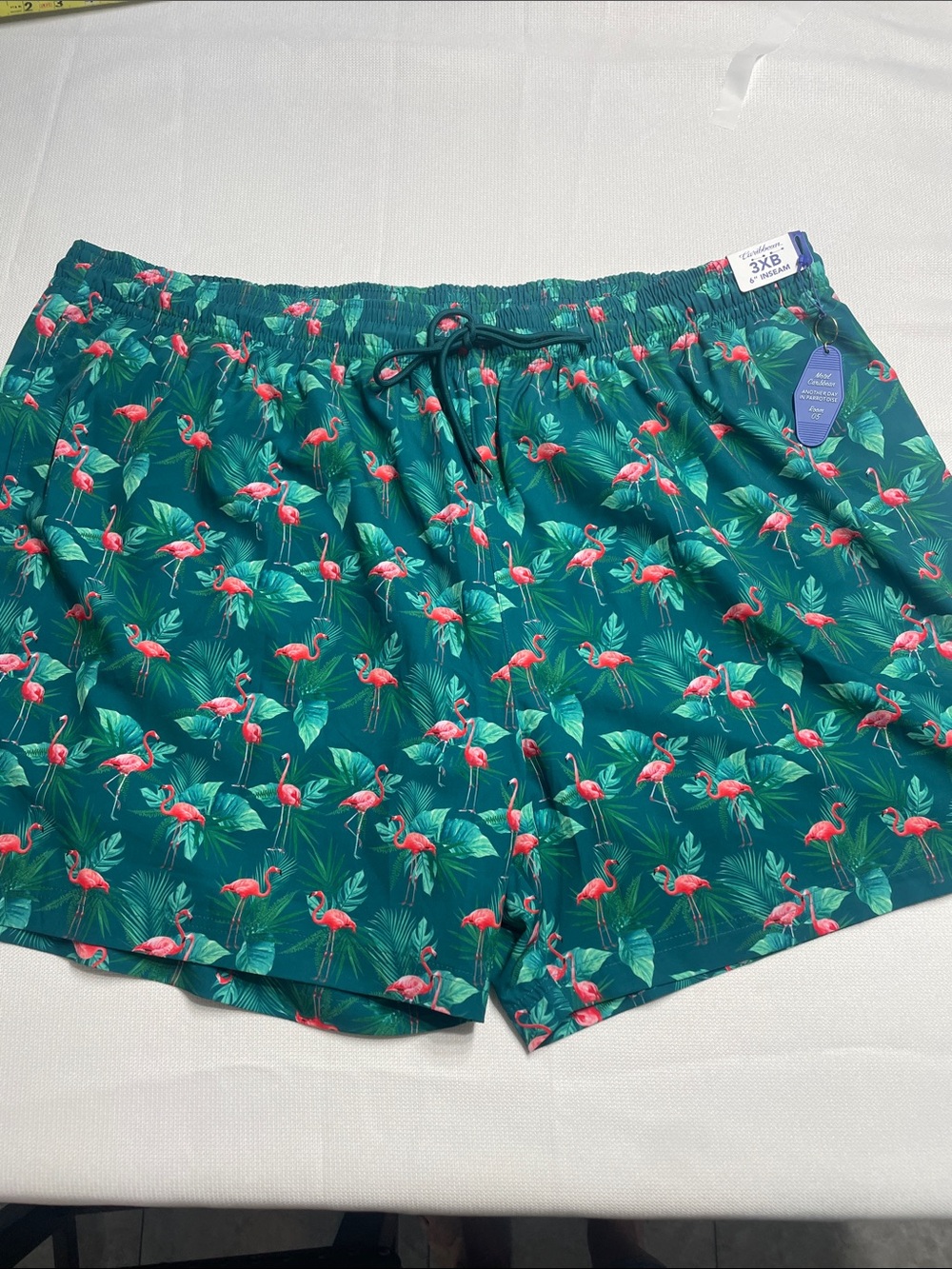 Caribbean Men’s Teal Flamingo Print Swim Trunks. NWT. Size 3XB. Big & Tall.Beach